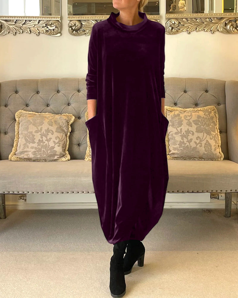 Stylish Velvet Dress Featuring Convenient Pockets for Maximum Comfort
