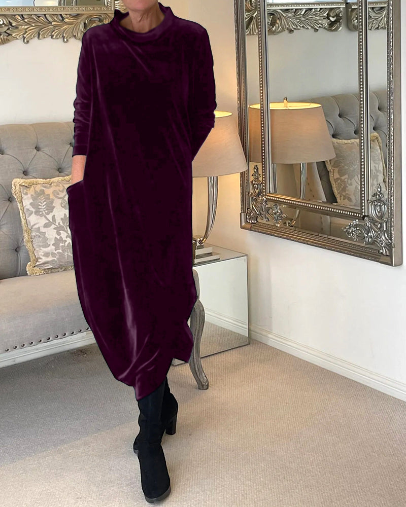 Stylish Velvet Dress Featuring Convenient Pockets for Maximum Comfort