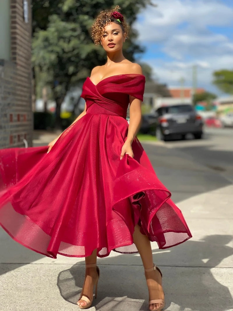 Chic Off-Shoulder Bridesmaid Gown