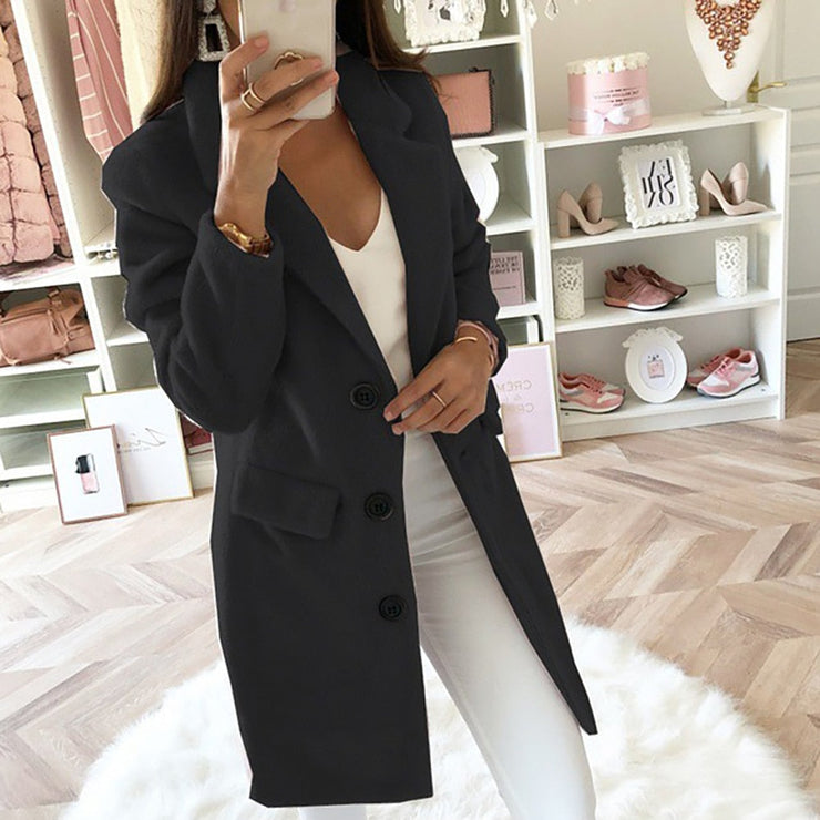 Notched Collar Double-Breasted Wool Coat for Women