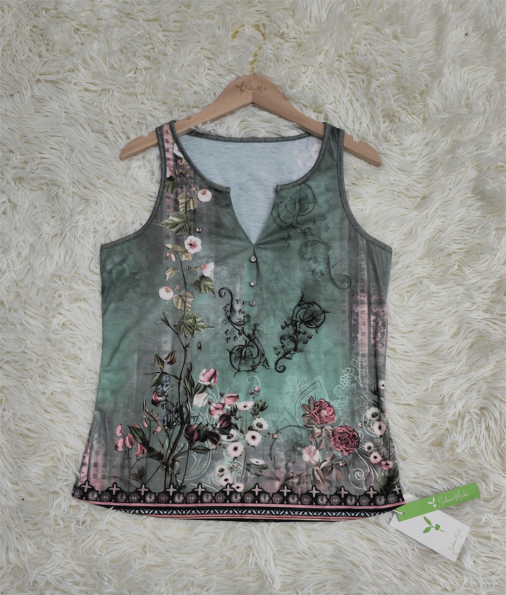 Watercolor Floral Print Sleeveless Tank Top