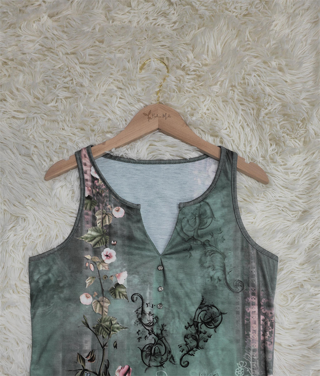 Watercolor Floral Print Sleeveless Tank Top