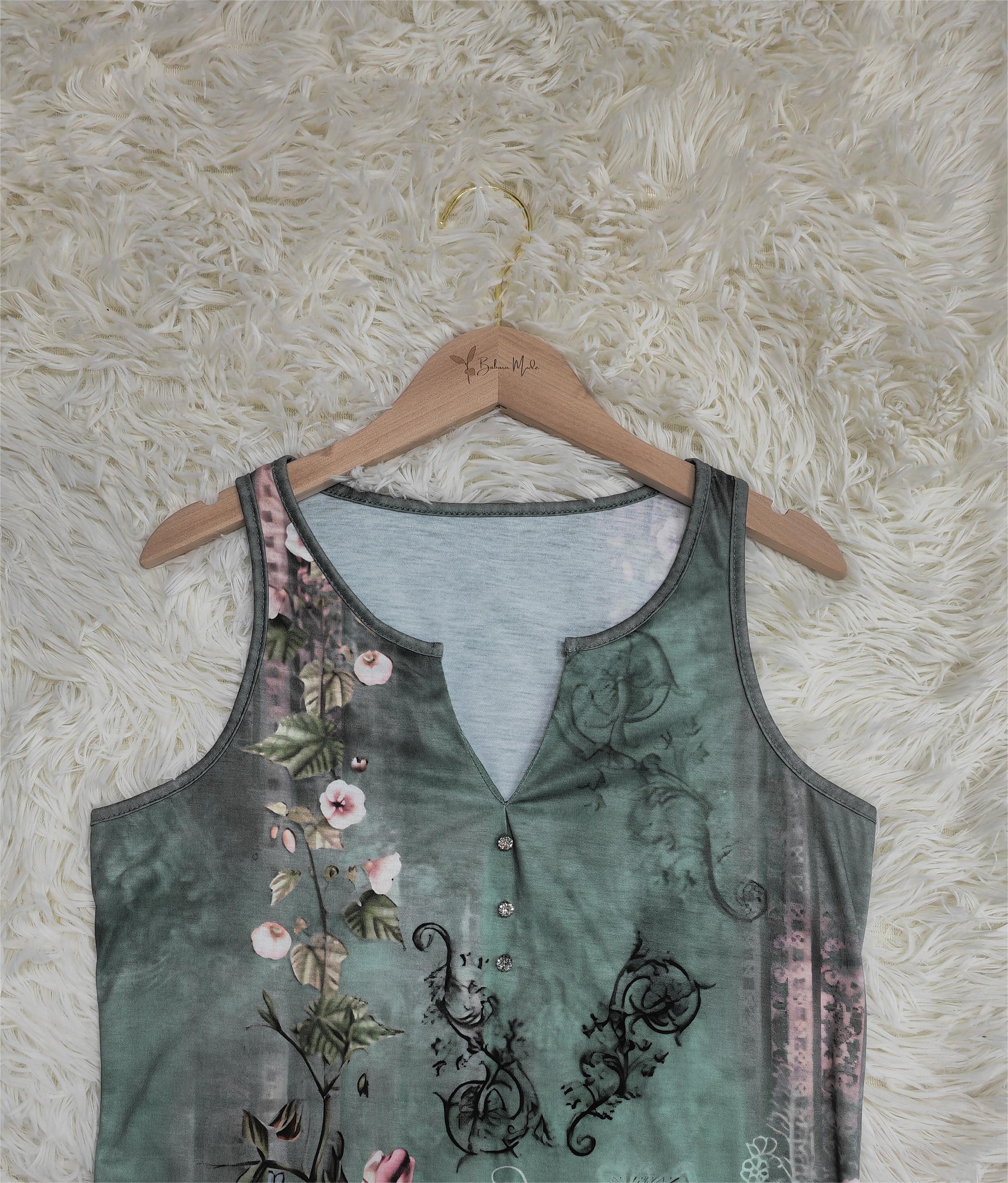 Watercolor Floral Print Sleeveless Tank Top