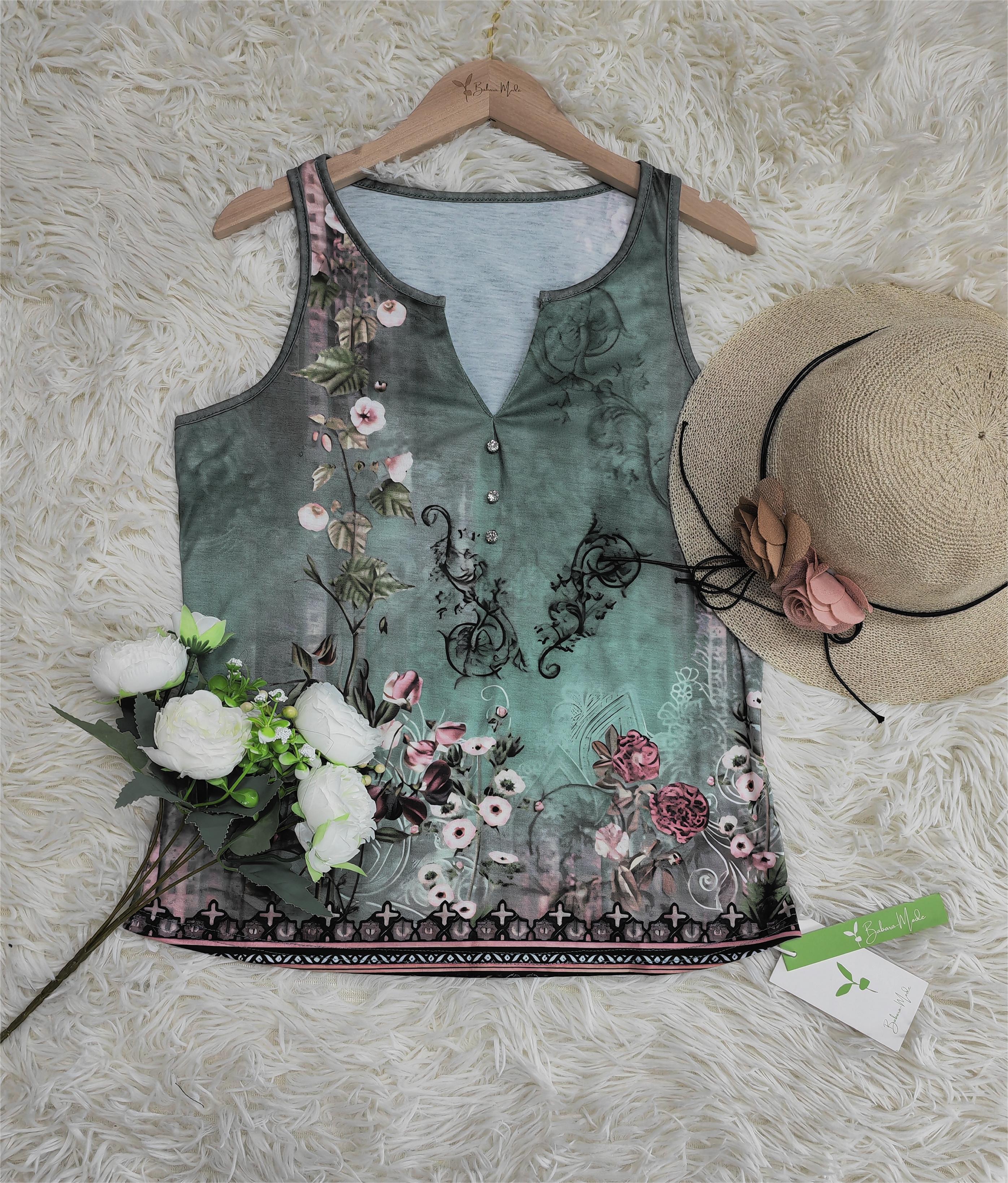 Watercolor Floral Print Sleeveless Tank Top