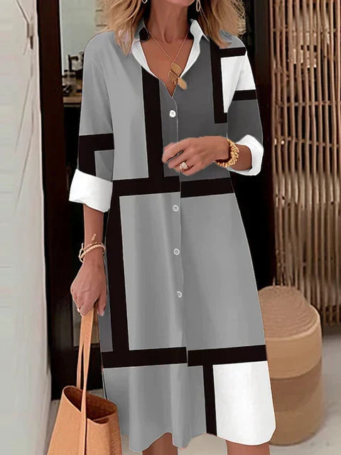Chic Button-Up Dress Featuring Elegant Accents
