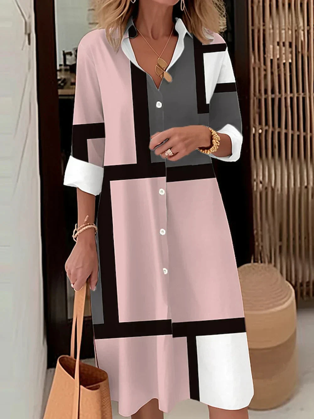Chic Button-Up Dress Featuring Elegant Accents
