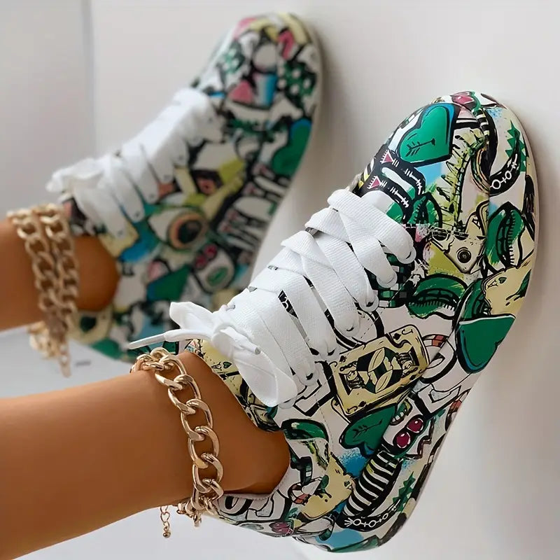 Women's Layered Sneakers with Graffiti Print