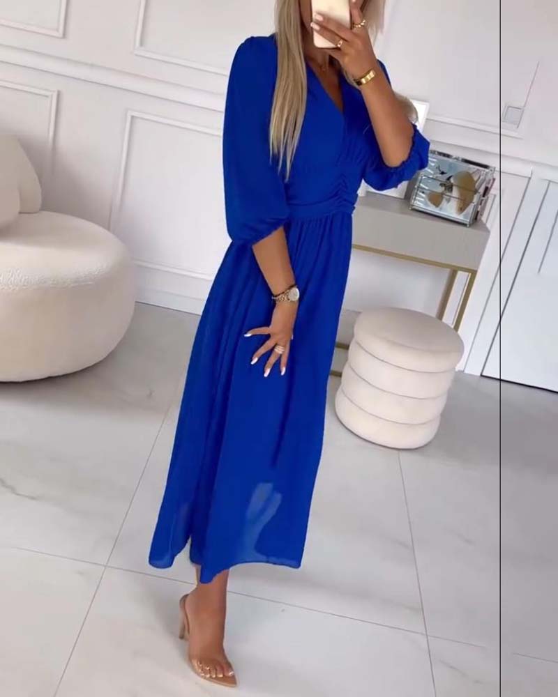 Heart-Shaped Neckline Solid Color Dress