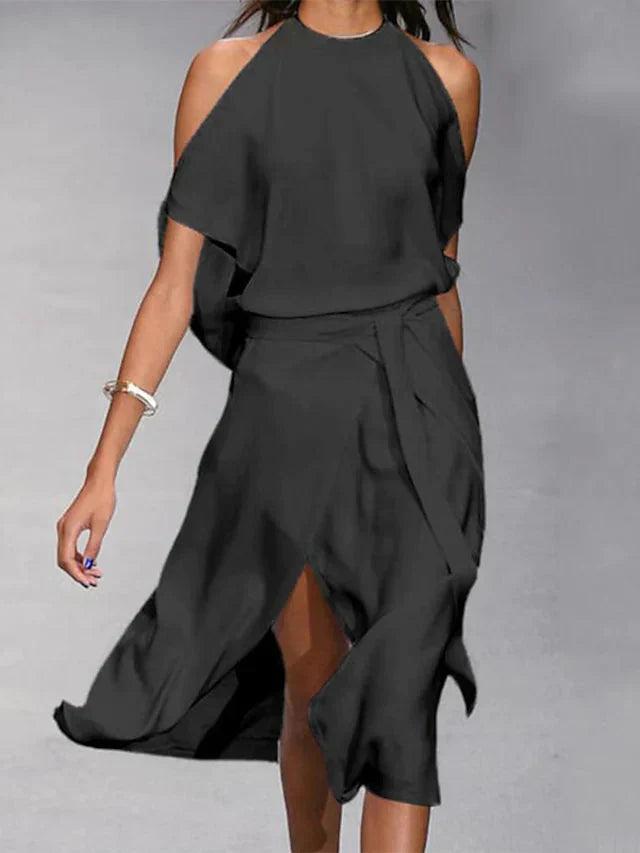 Chic Dress Featuring Stylish Shoulder Cutouts