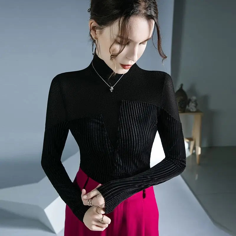 Chic Velvet Patchwork Turtleneck Sweater