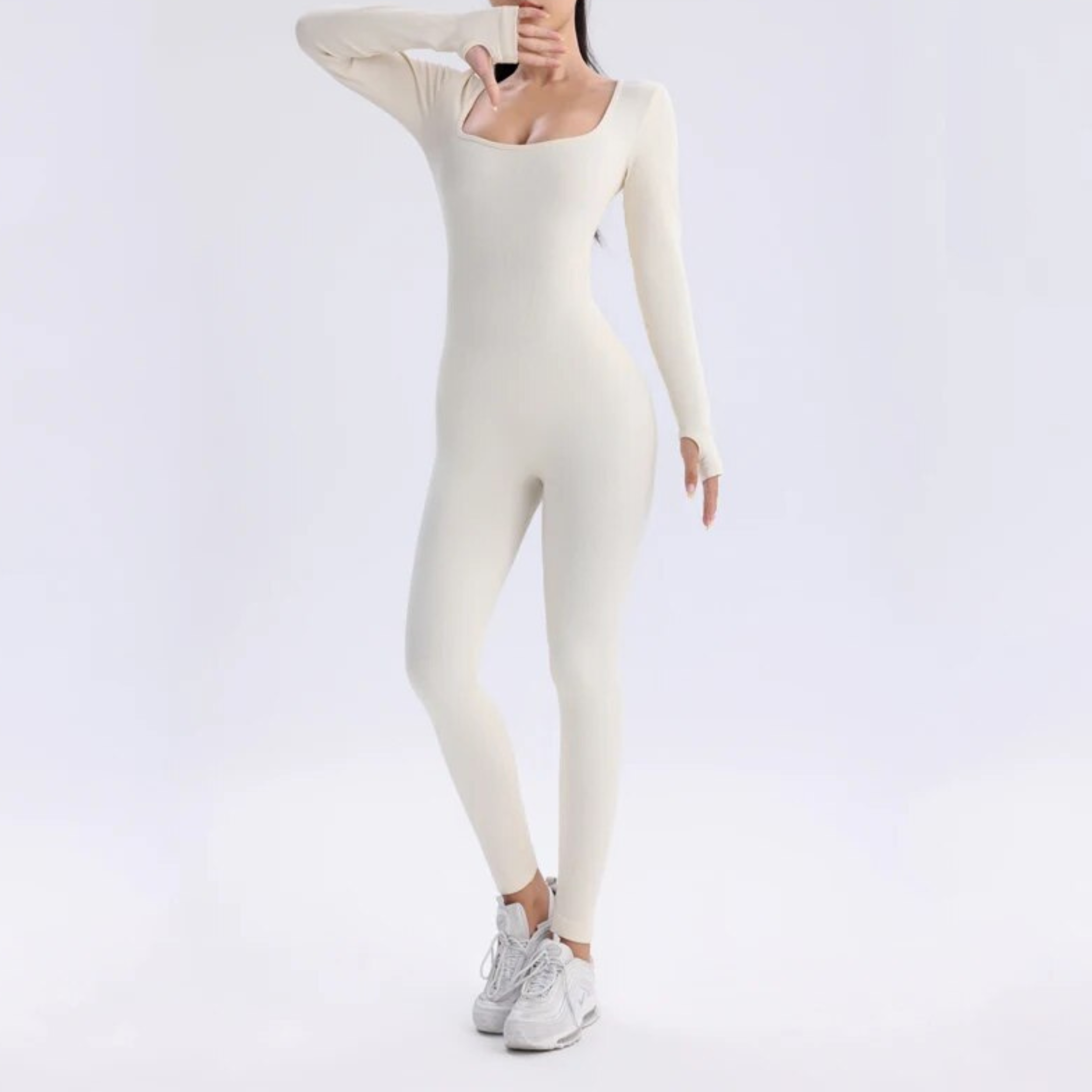 Solid Long Sleeve Active Jumpsuit
