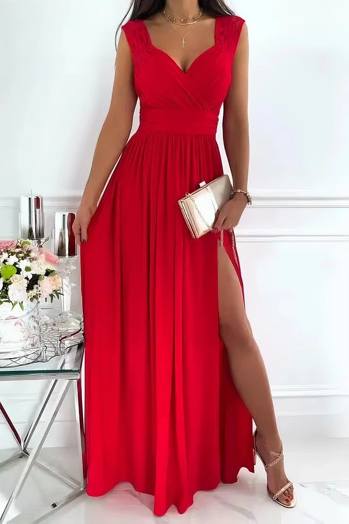 Lace Sleeveless Dress with Hem and Back Cutout Details