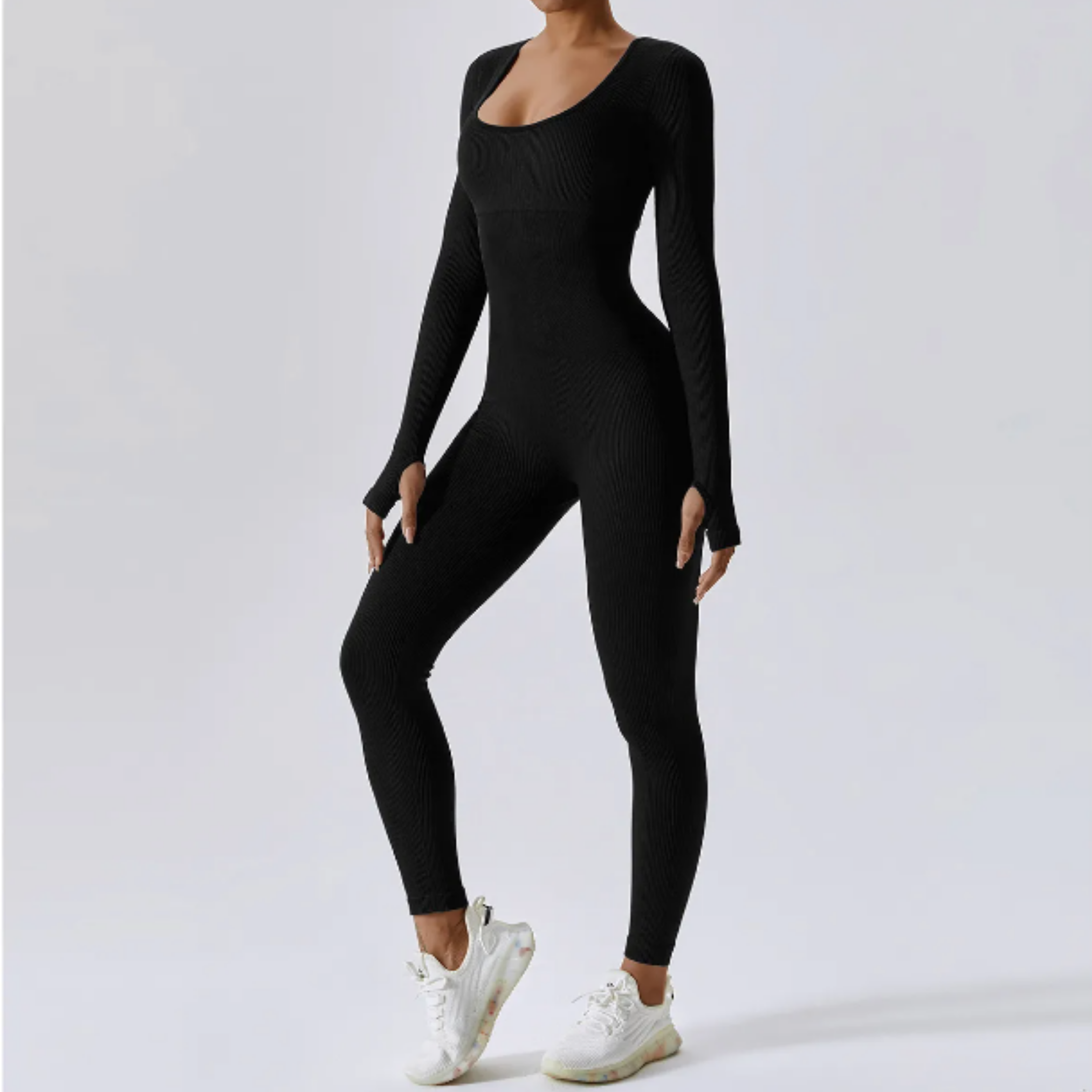 Solid Long Sleeve Active Jumpsuit