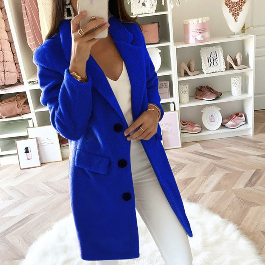 Notched Collar Double-Breasted Wool Coat for Women