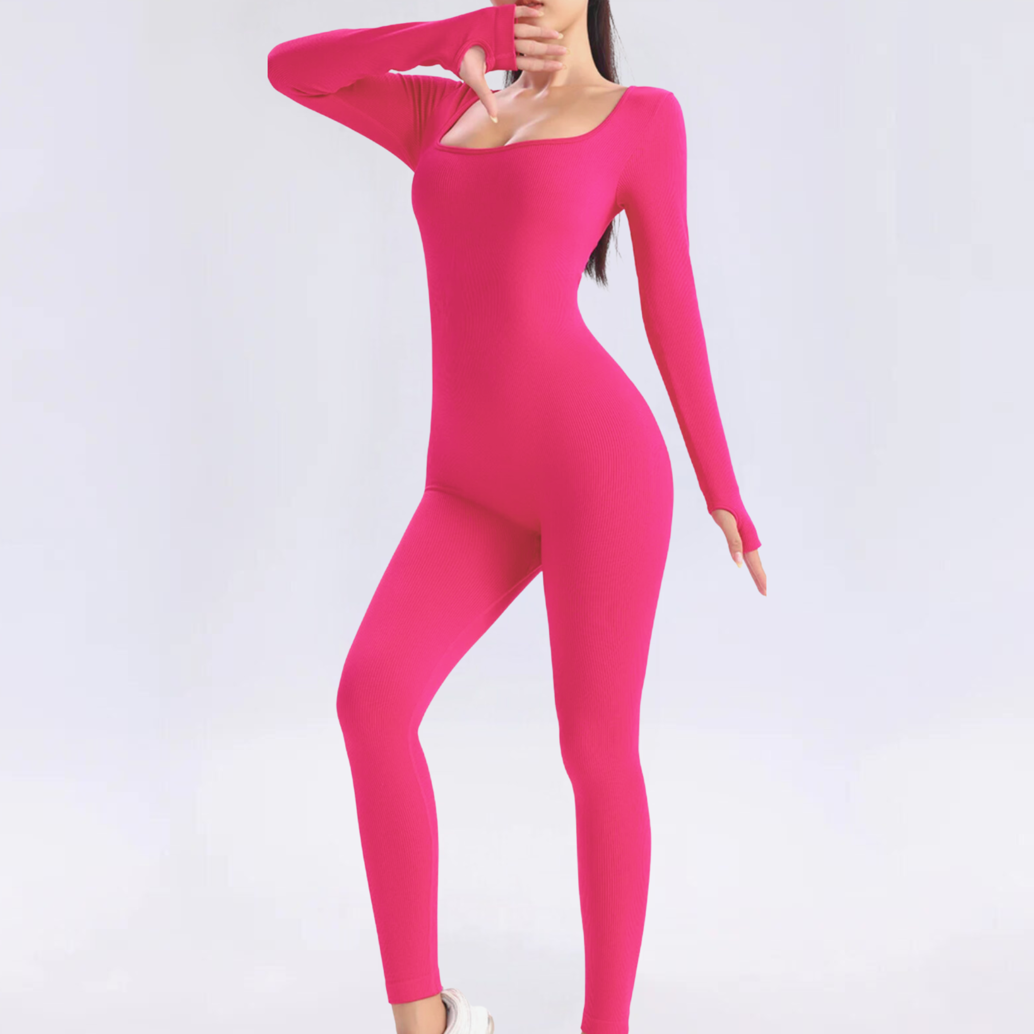 Solid Long Sleeve Active Jumpsuit