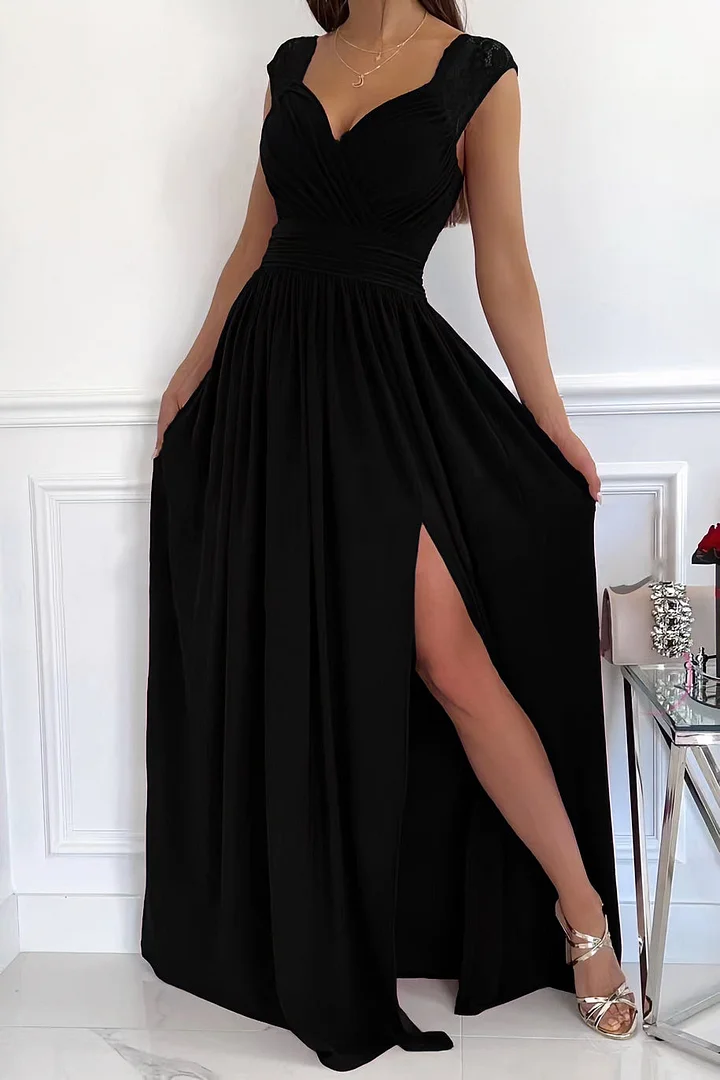 Lace Sleeveless Dress with Hem and Back Cutout Details