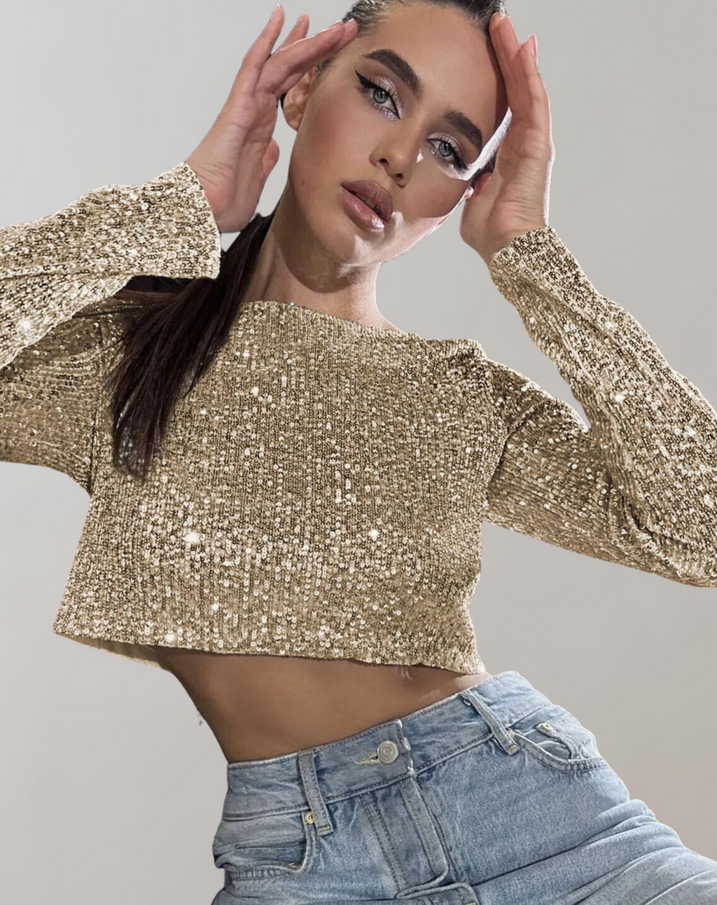 Women's Glittering Sequin Cropped Top