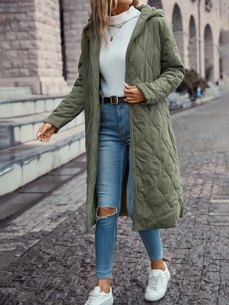 Quilted Cotton Hooded Coat with Long Sleeves