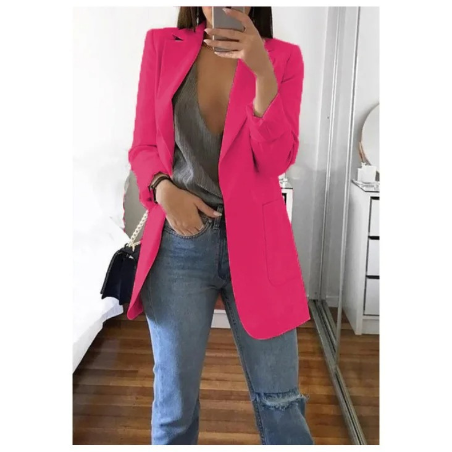 Women's Printed Double-Breasted Blazer - Perfect for Professional Attire