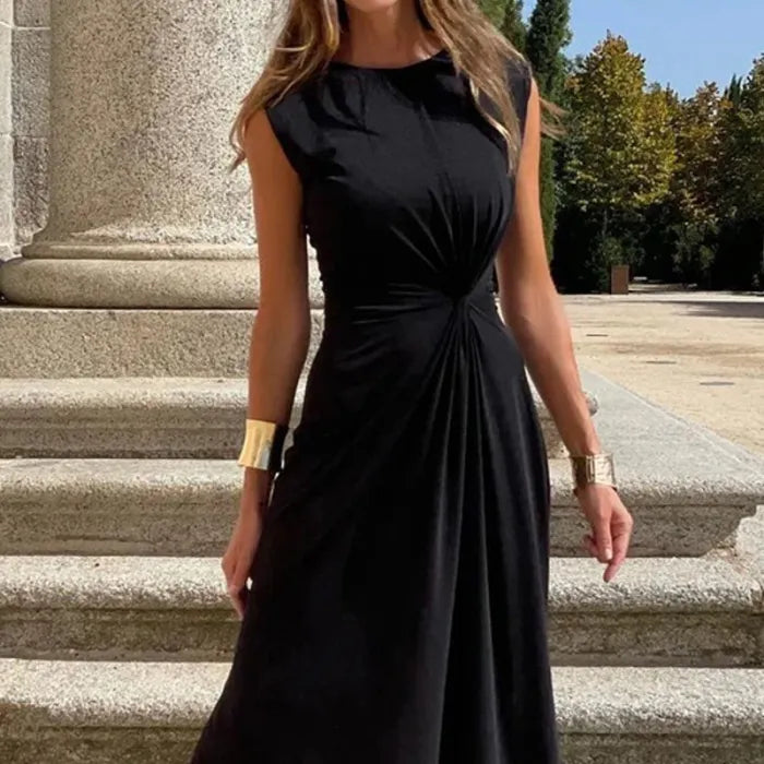 Elegant Women's Long Sleeve V-Neck Maxi Dress - Solid Color Evening Gown