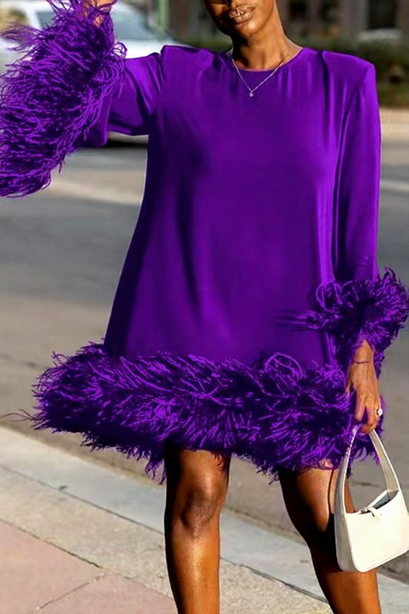Feather-Embellished One-Shoulder Mini Dress