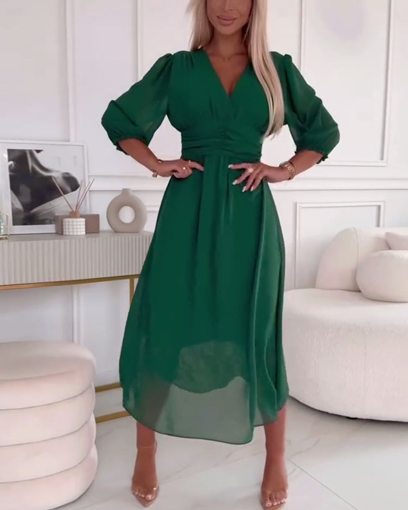 Heart-Shaped Neckline Solid Color Dress