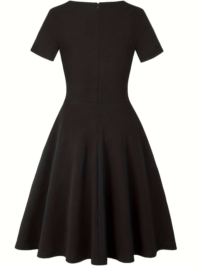 Tailored Waist Blue Dress with Elegant Lace Details