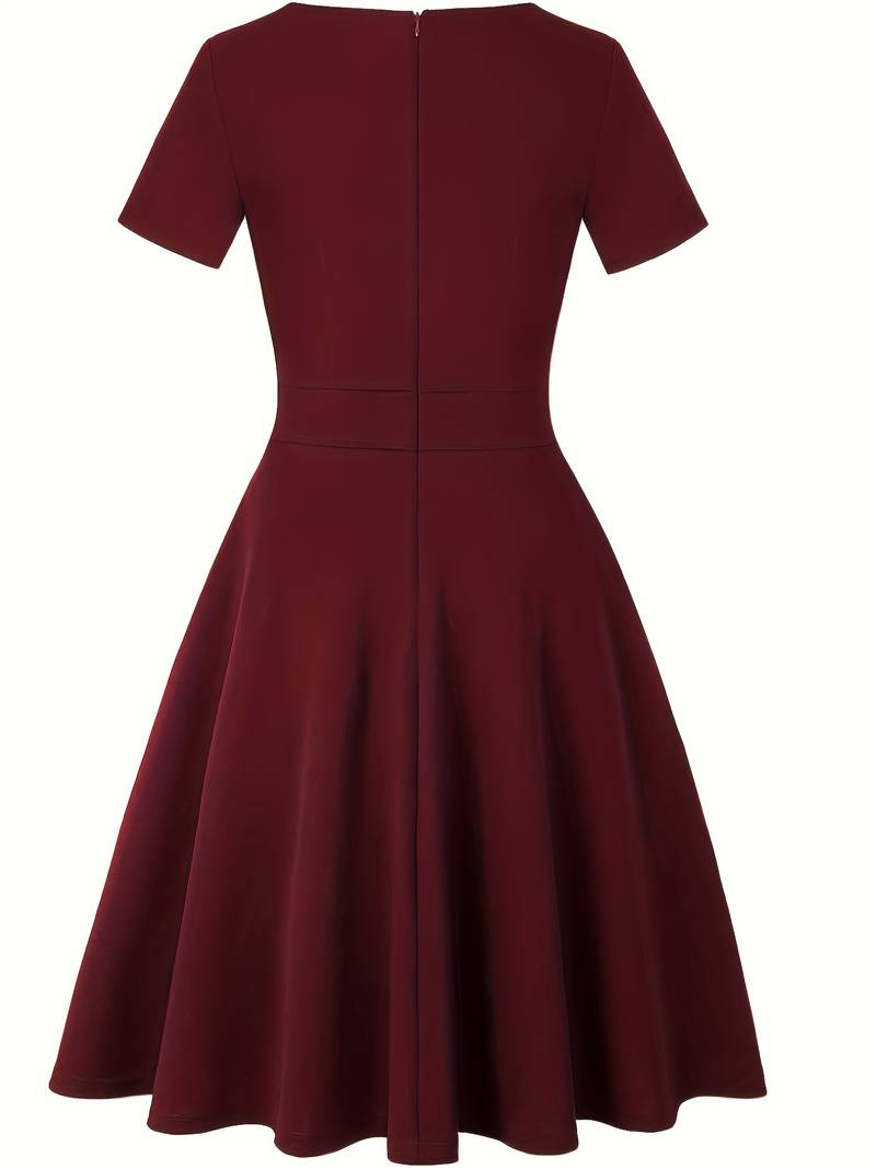 Tailored Waist Blue Dress with Elegant Lace Details