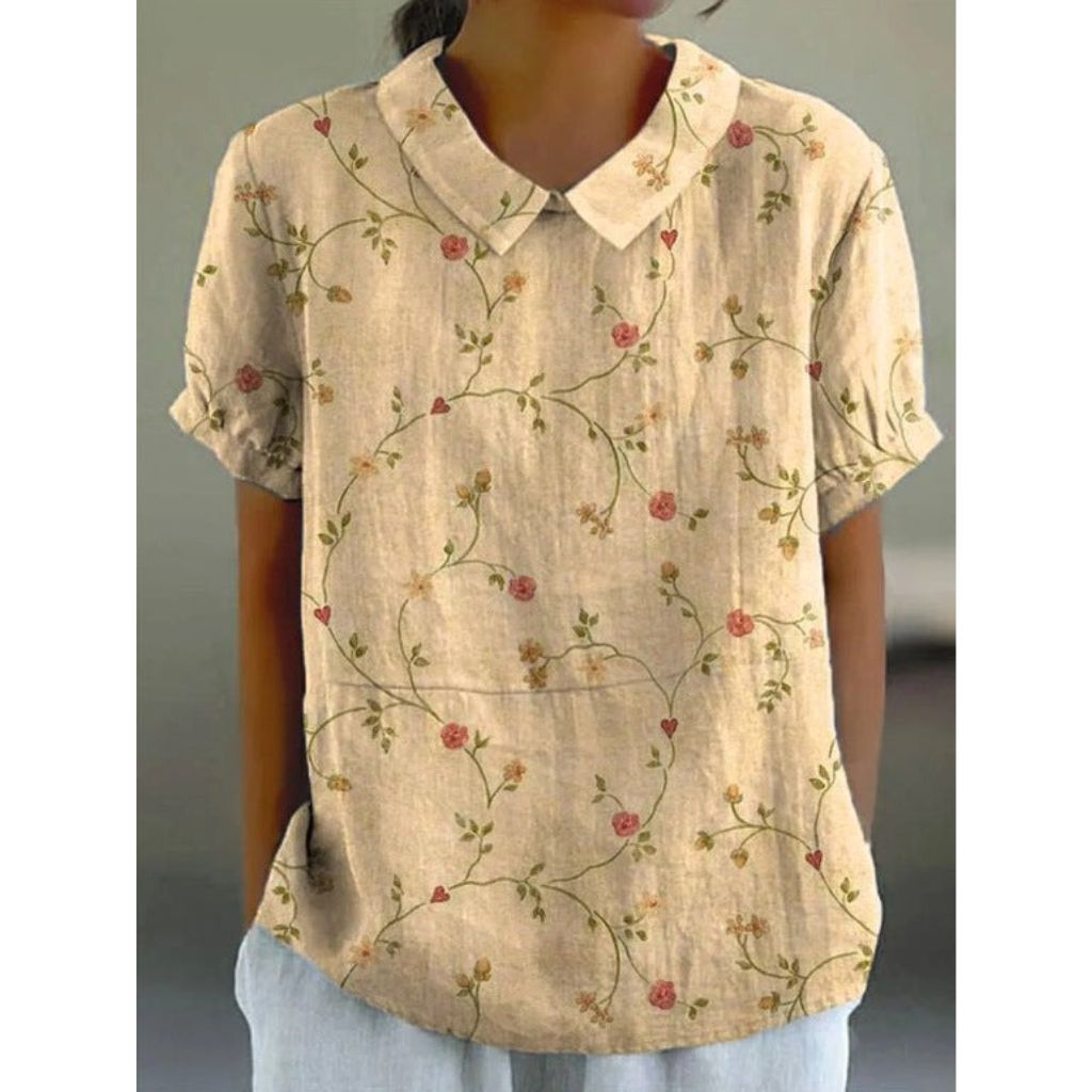 Floral Print Cotton Blouse with Pastoral Design