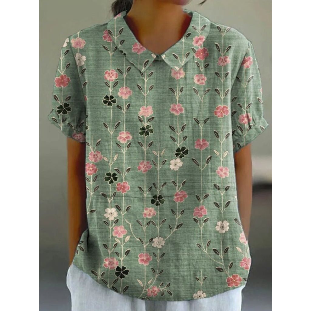 Floral Print Cotton Blouse with Pastoral Design