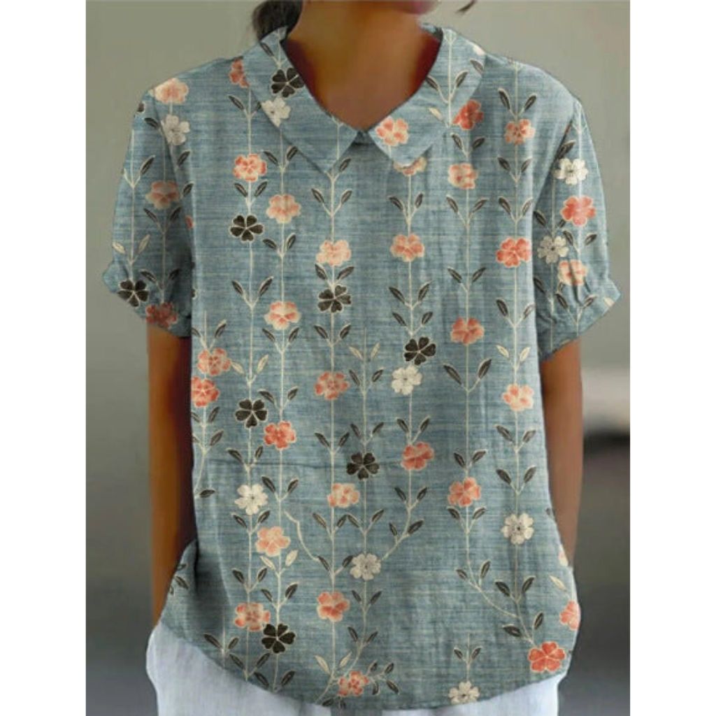 Floral Print Cotton Blouse with Pastoral Design