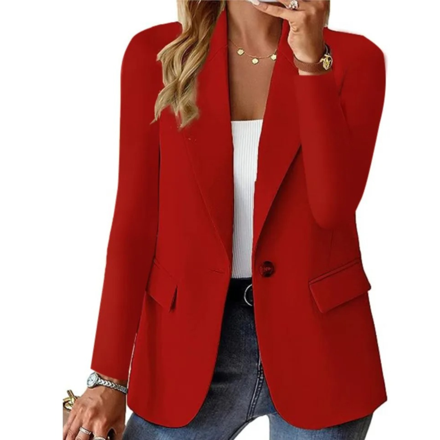 Button-Up Women's Blazer with Functional Pockets