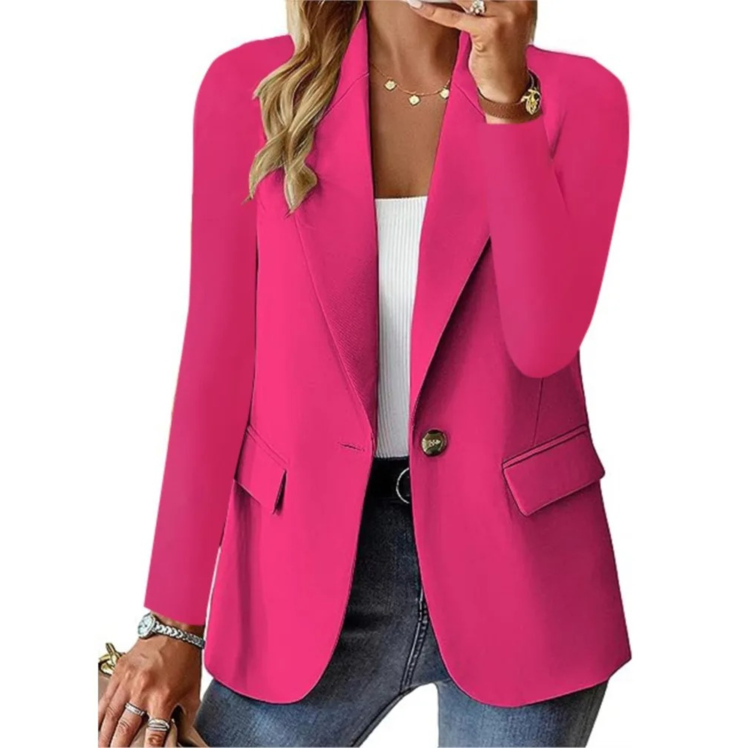 Button-Up Women's Blazer with Functional Pockets