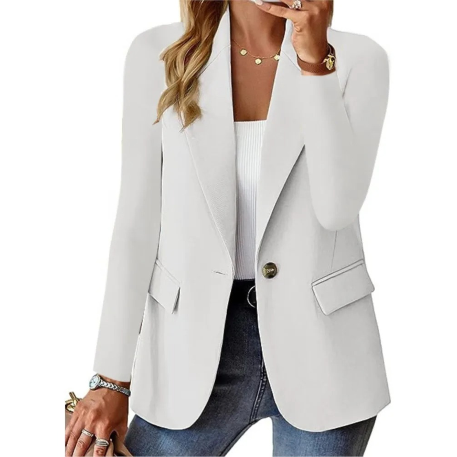Button-Up Women's Blazer with Functional Pockets