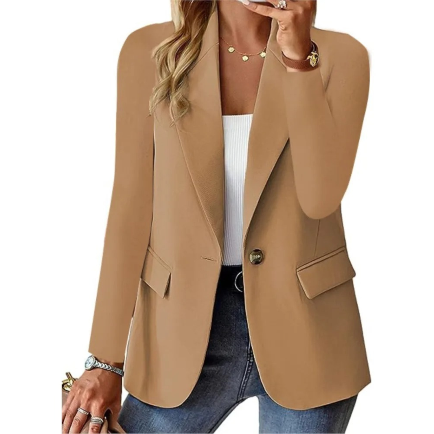 Button-Up Women's Blazer with Functional Pockets