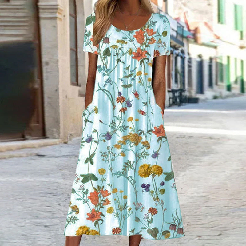 Chic Floral Dress with Tummy-Enhancing Design