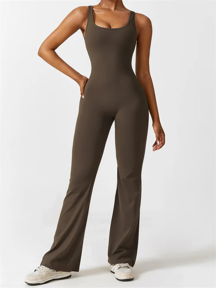 Cut-Out Back Sleeveless Jumpsuit with Flared Legs