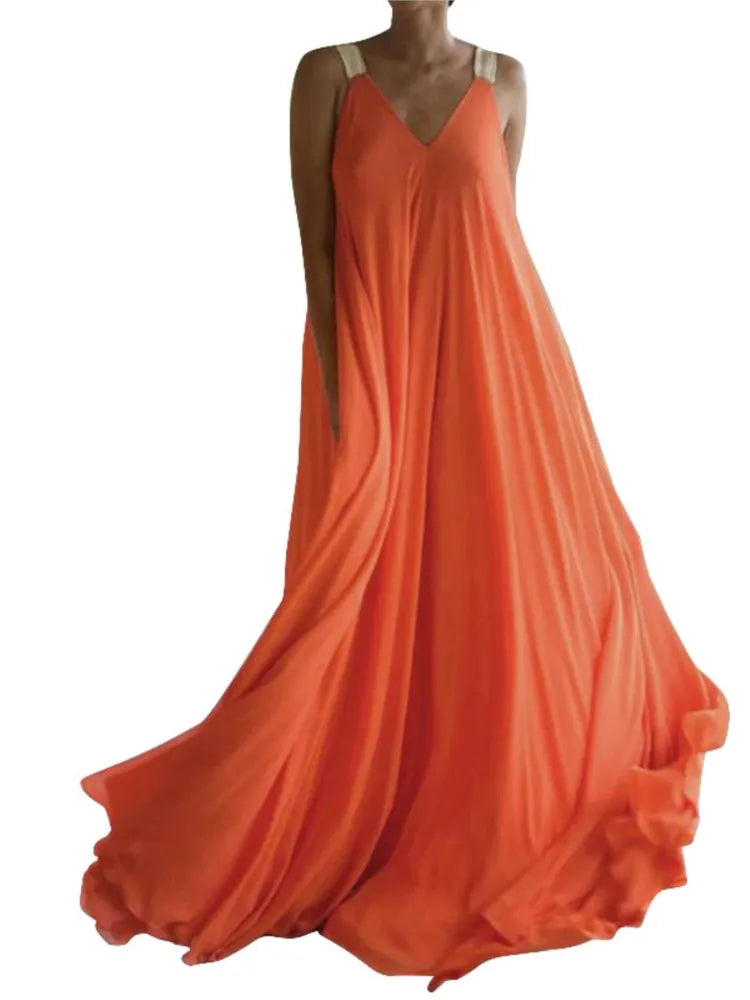 Chloë - Women's Sleeveless V-Neck Boho Maxi Dress in Solid Color, Relaxed Summer Fit