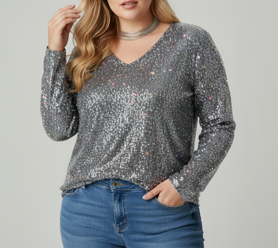 Elegant V-Neck Shimmer Top for Women | Plus Sizes Available