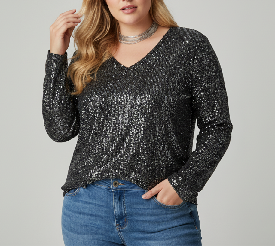 Elegant V-Neck Shimmer Top for Women | Plus Sizes Available