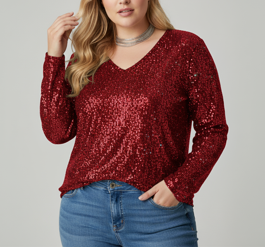 Elegant V-Neck Shimmer Top for Women | Plus Sizes Available