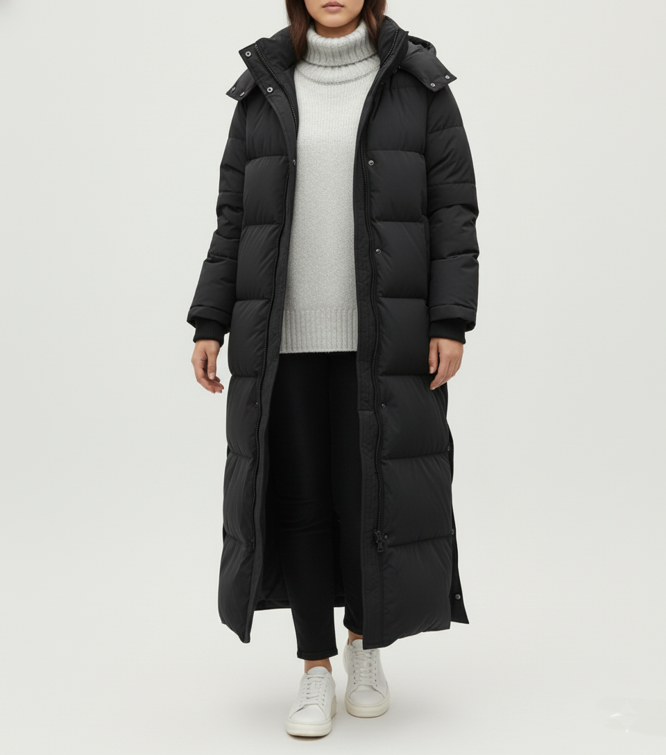 Plus Size Women's Extra Long Quilted Maxi Coat