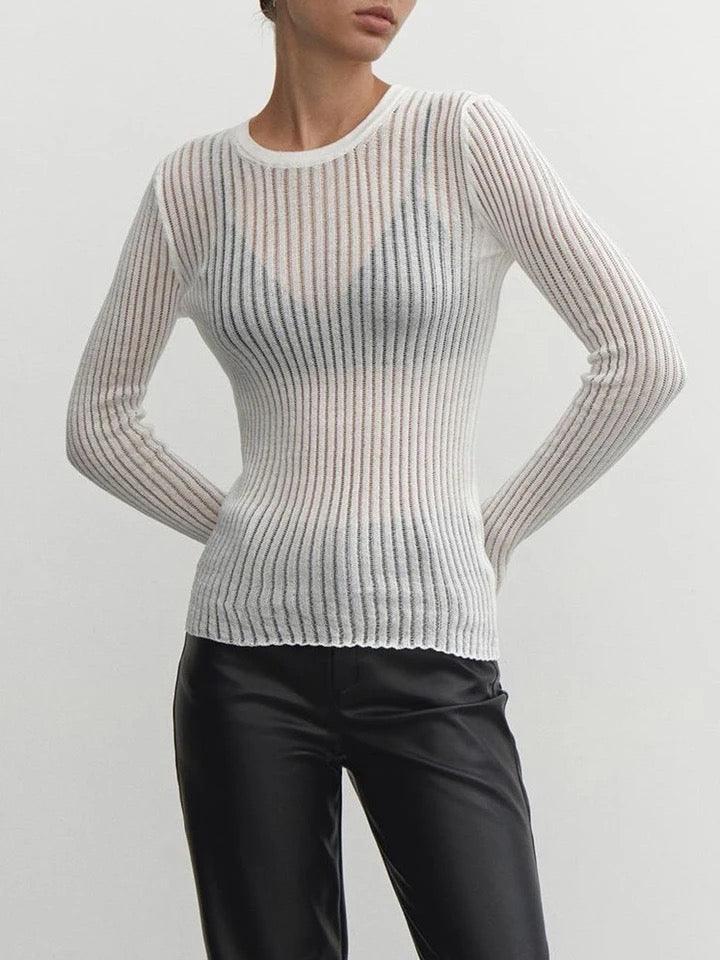 Chic Sheer Blouse with Elegant Stripes