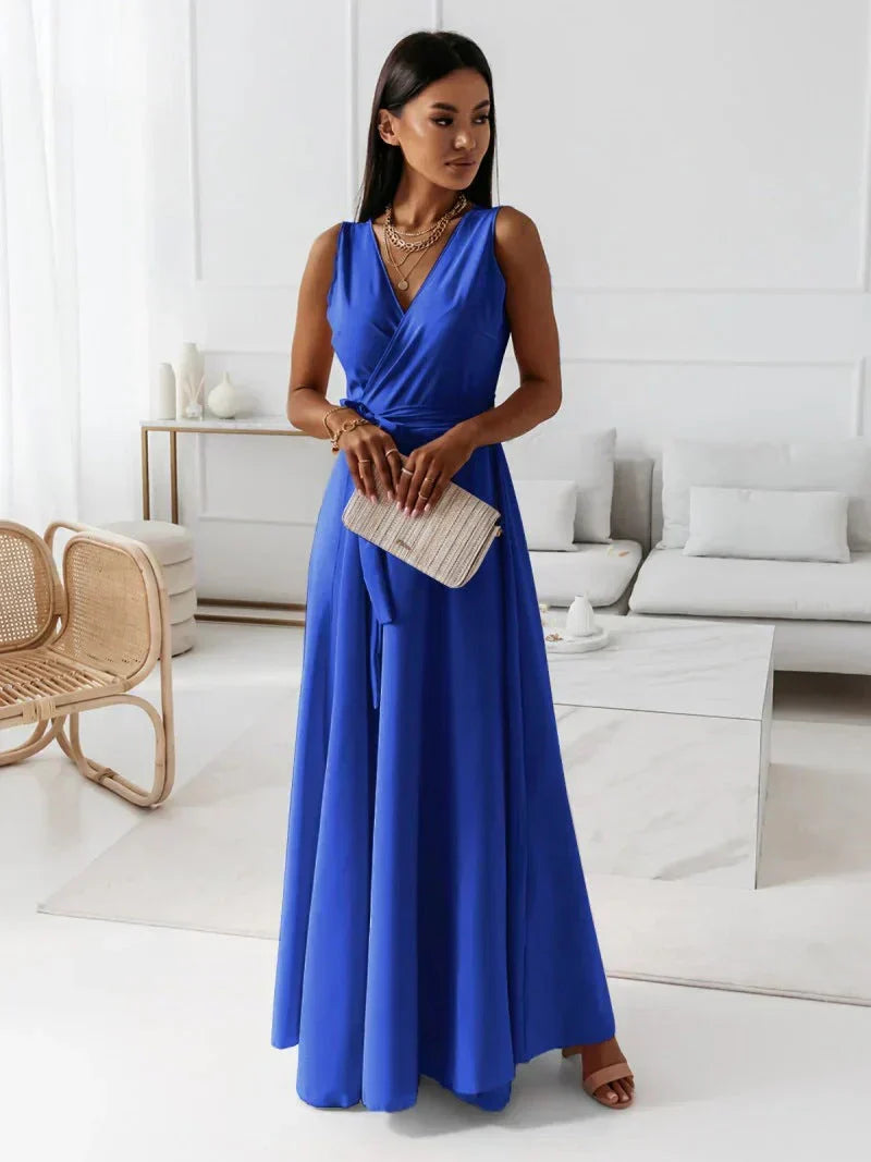 Women’s Solid V-Neck Maxi Dress