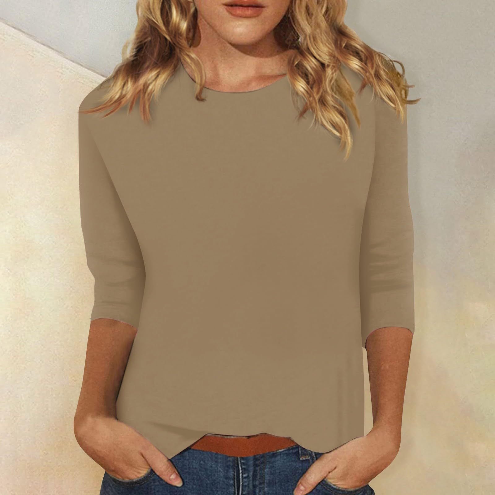 Stylish 3/4 Sleeve Casual Women's Top with Curved Hem by Heidi Fashion
