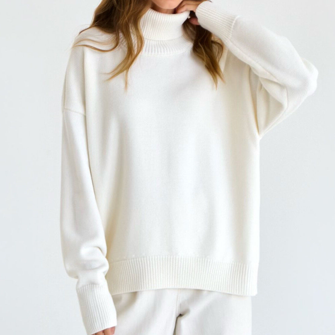 Cozy Oversized Turtleneck Knit Sweater for Women