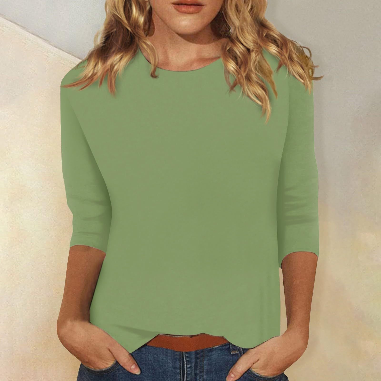 Stylish 3/4 Sleeve Casual Women's Top with Curved Hem by Heidi Fashion
