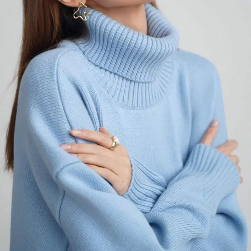 Cozy Oversized Turtleneck Knit Sweater for Women