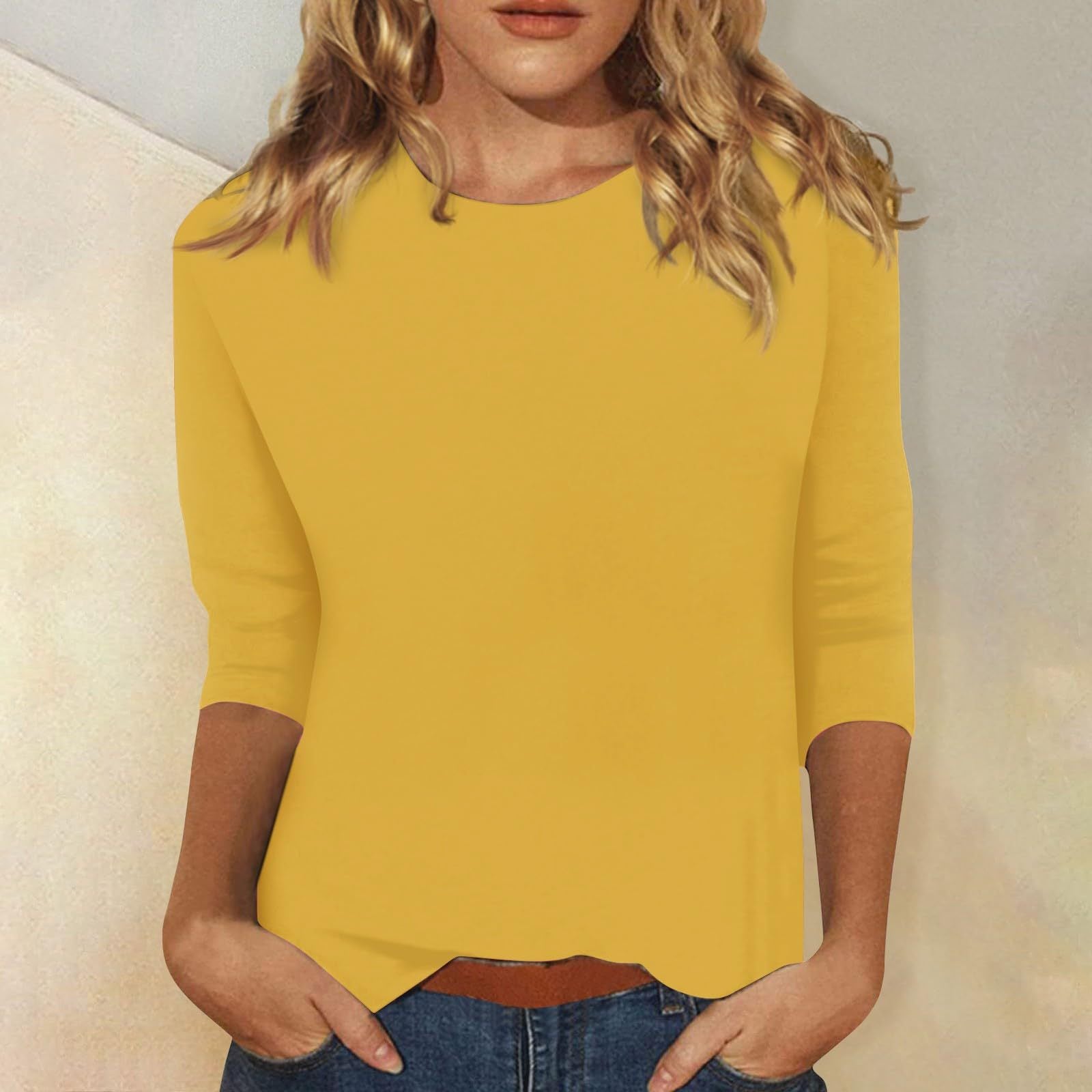 Stylish 3/4 Sleeve Casual Women's Top with Curved Hem by Heidi Fashion