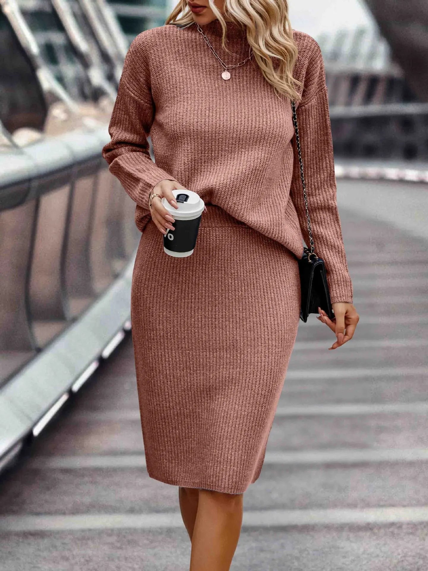 Coordinated Sweater and Skirt Ensemble
